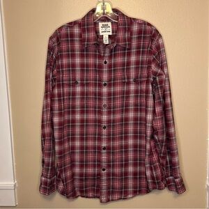 Land’s End Blake Shelton Red/Gray Plaid Button Down Flannel Shirt Size Large
